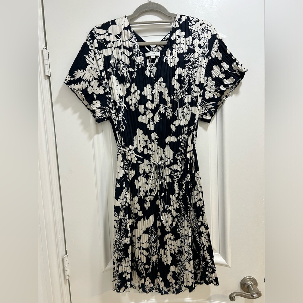 Vince Black and White Floral Midi Dress